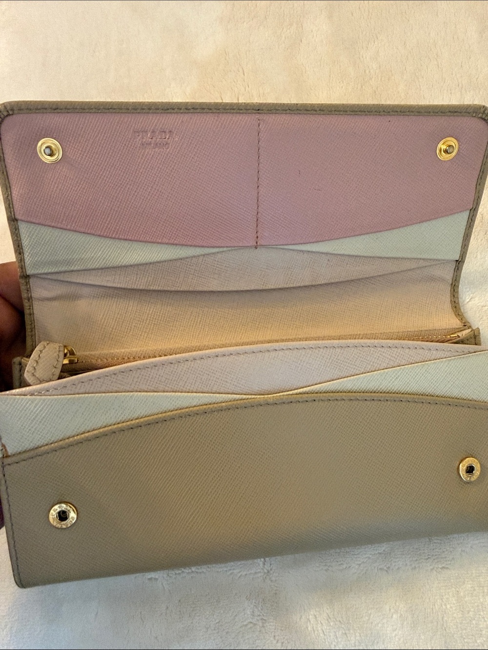 Authentic Prada Multicolor Saffiano Leather Long Wallet with Gold Hardware